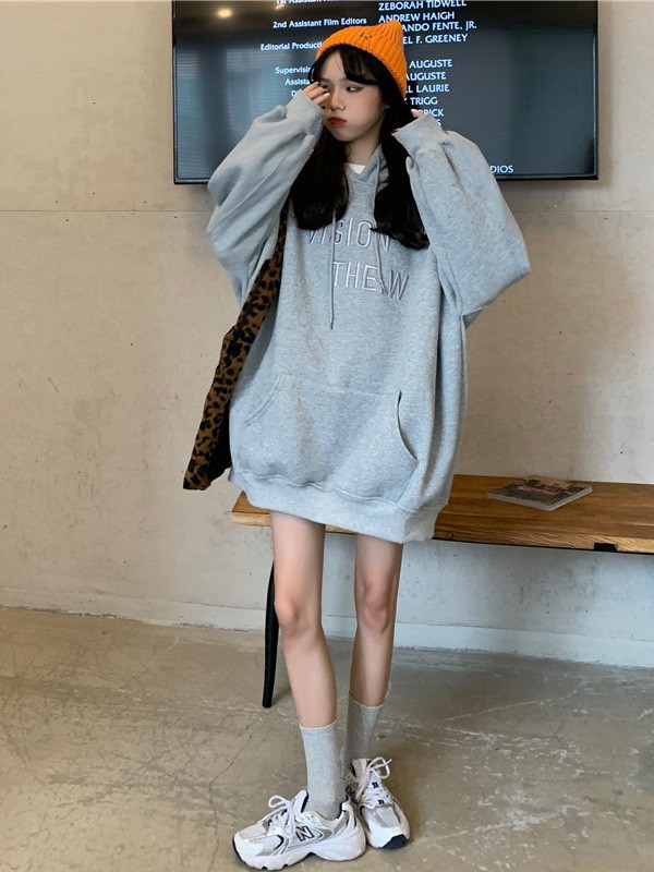 茜扣女装2022秋冬季灰色卫衣