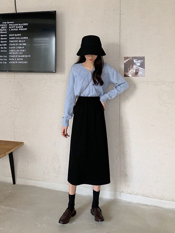 茜扣女装2022秋冬季黑色长裙