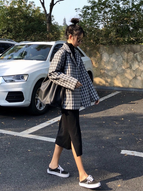 茜扣女装2022秋冬季黑色半身裙