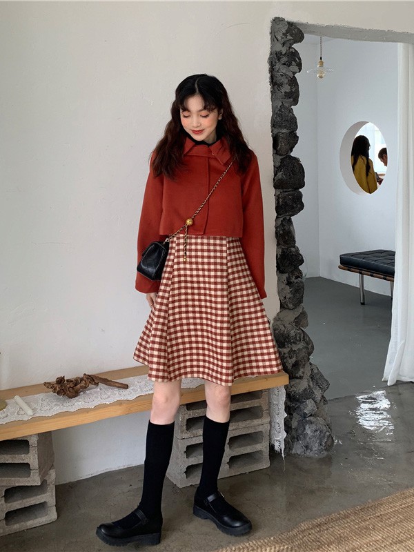 茜扣女装2022秋冬季橙色半身裙