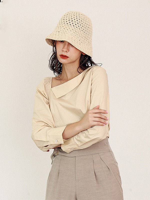 芊素女装2022春夏季米色衬衫