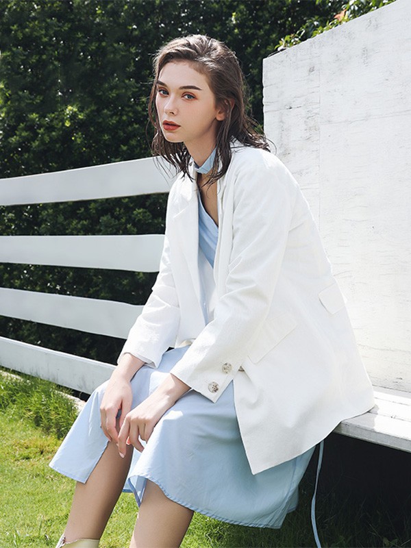 芊素女装2022春夏季蓝色连衣裙