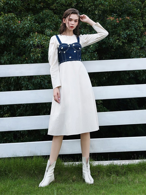 芊素女装2022春夏季白色连衣裙