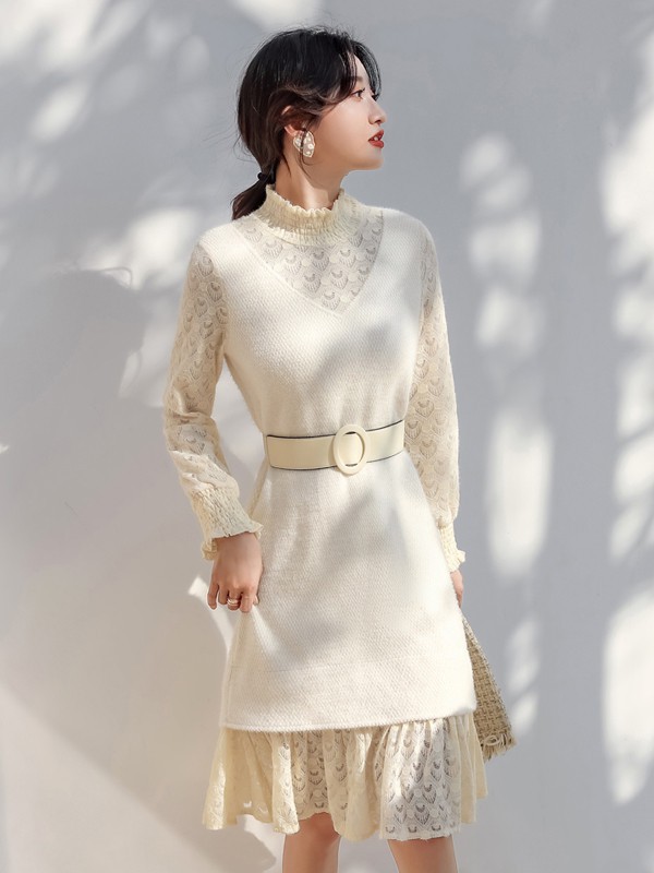 爽姿丽人女装2021秋冬季米色毛衣