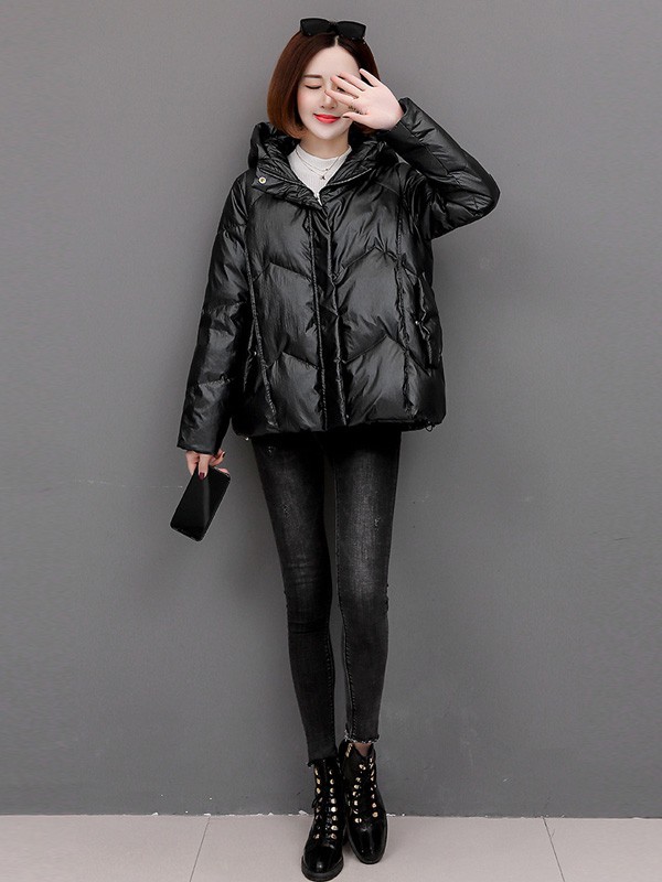 欣情静苑女装2021秋冬季黑色羽绒服