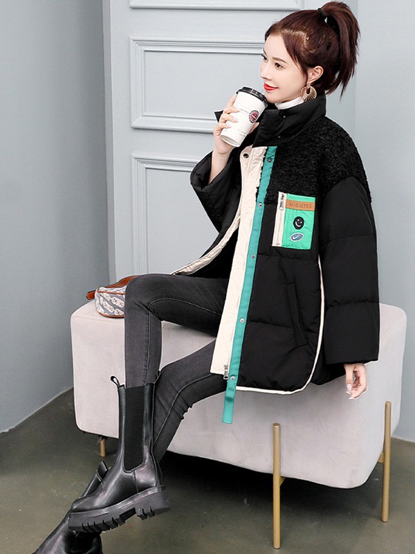 欣情静苑女装2021秋冬季黑色棉服