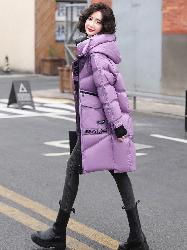 欣情静苑女装2021秋冬季紫色羽绒服