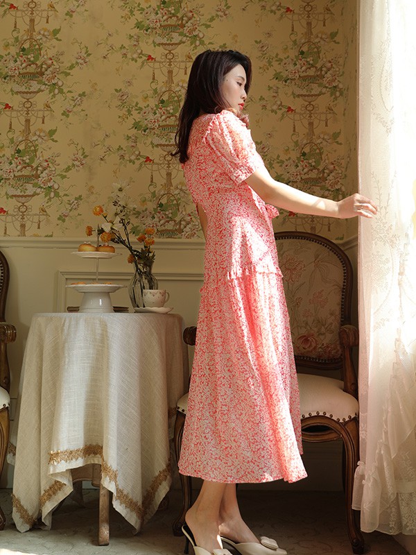 莎斯莱思2022春夏季粉色连衣裙