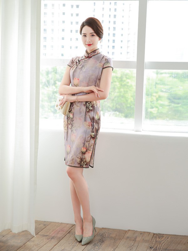 金菊2022春夏季灰色旗袍