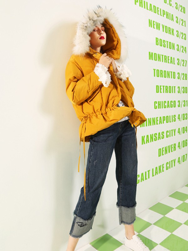 依路佑妮女装2021秋冬季黄色棉服