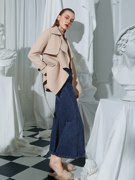 依路佑妮女装2021秋冬季藏蓝色长裤