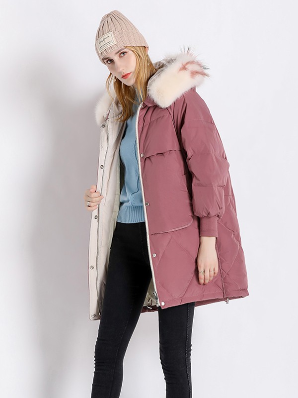 伊芙心悦女装2021秋冬季粉色棉服