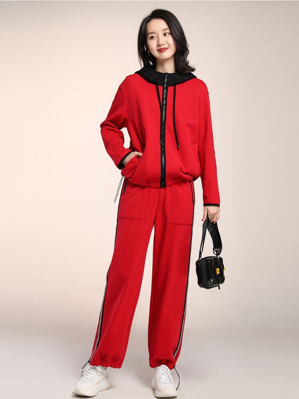 蒲2022春夏季红色阔腿裤