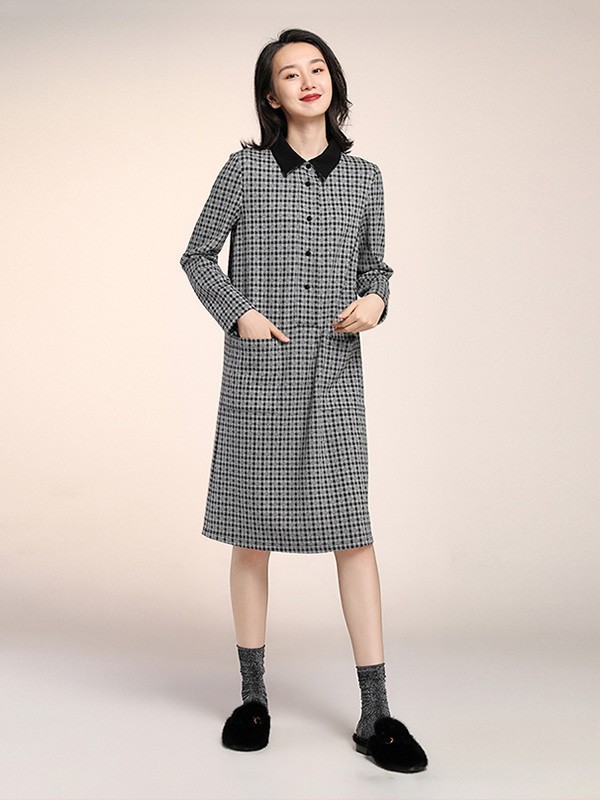 蒲女装2021秋冬季灰色衬衫裙