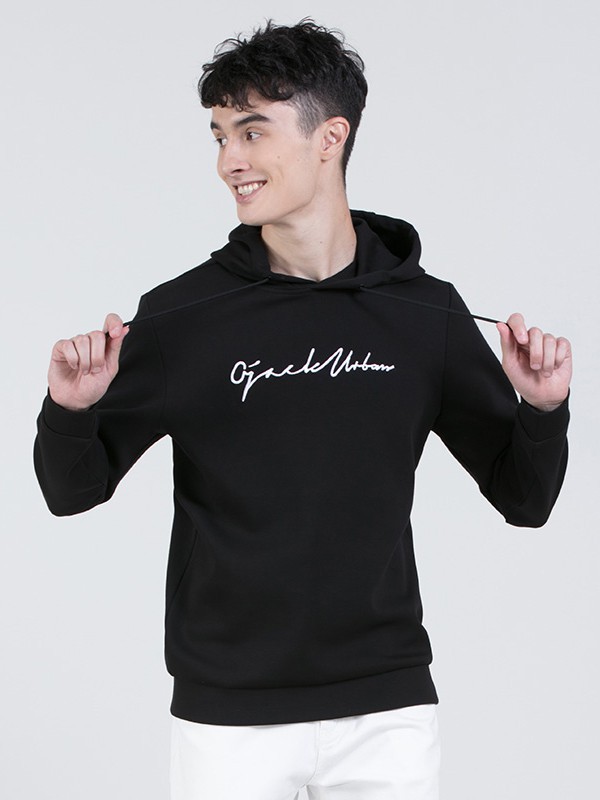 欧尼杰男装2021秋冬季黑色卫衣