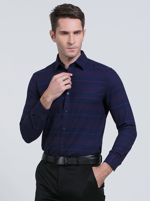 欧尼杰男装2021秋冬季藏蓝色衬衫