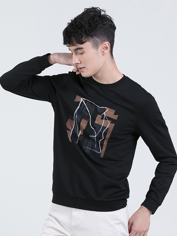 欧尼杰男装2021秋冬季黑色T恤