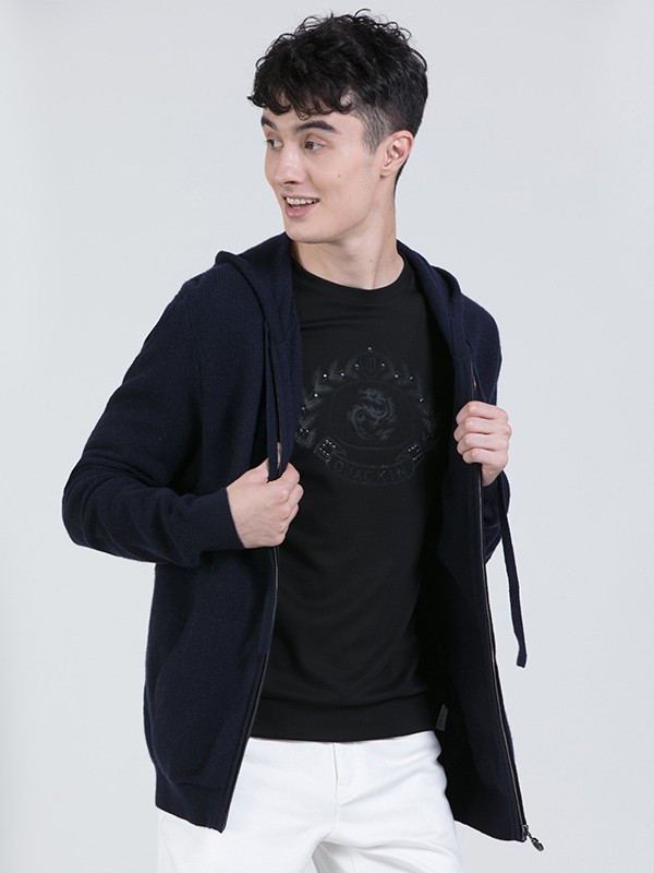 欧尼杰男装2021秋冬季黑色T恤