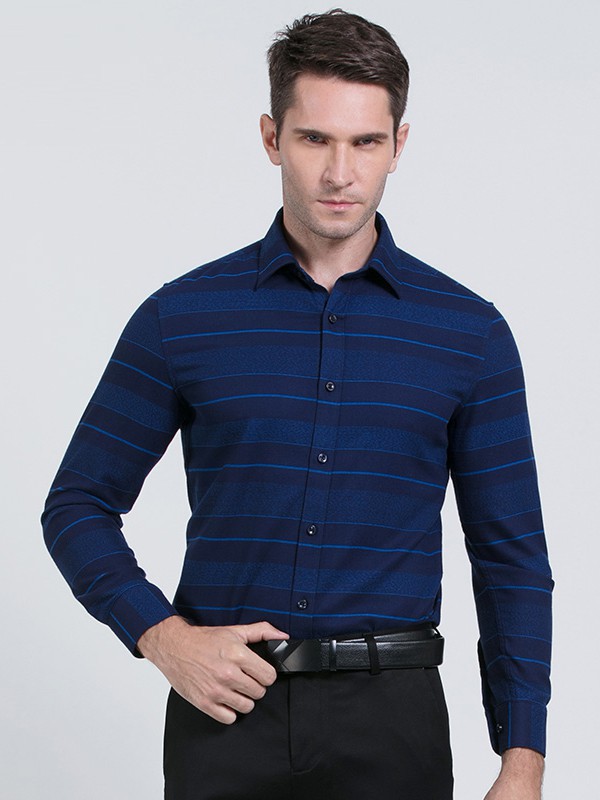 欧尼杰男装2021秋冬季藏蓝色衬衫