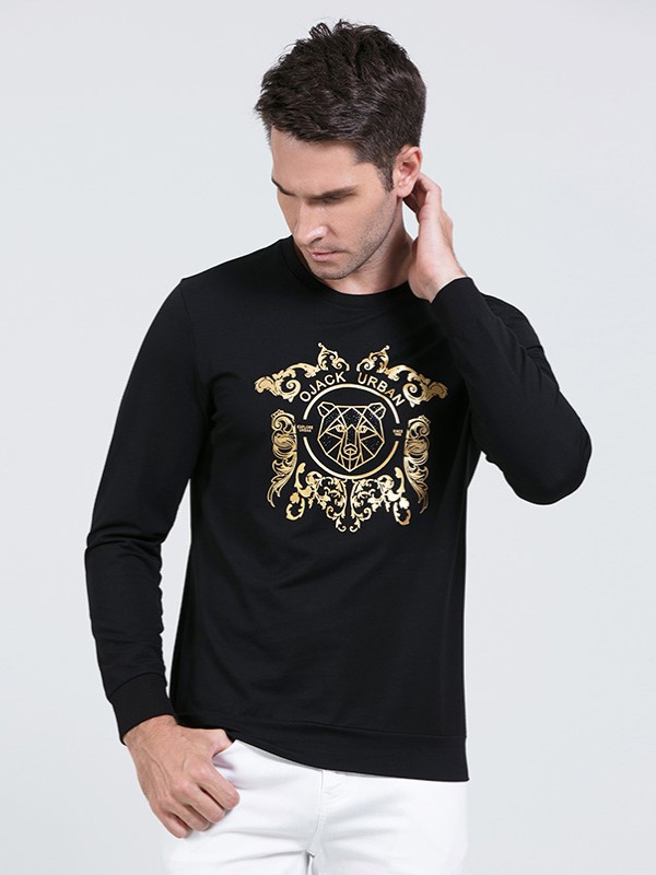 欧尼杰男装2021秋冬季黑色T恤