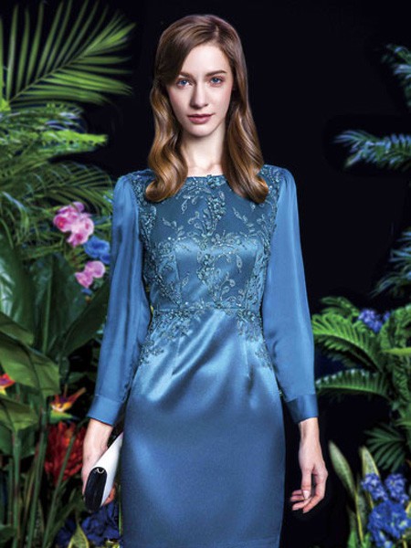 欧柏帝姿女装2022春夏季蓝色连衣裙