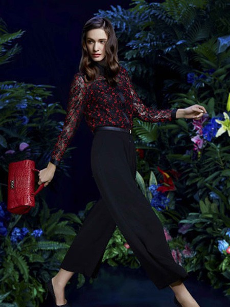 欧柏帝姿女装2022春夏季黑色阔腿裤