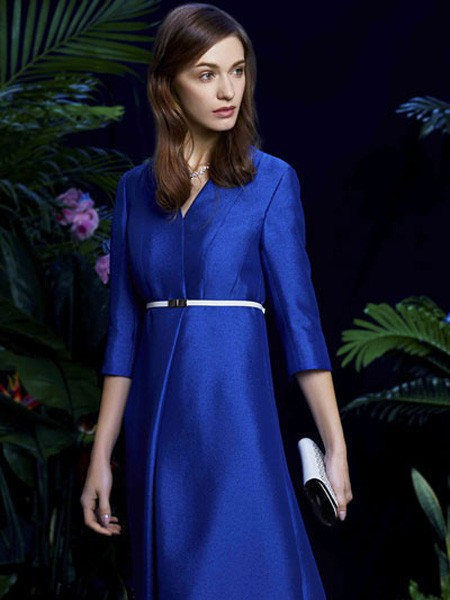 欧柏帝姿女装2022春夏季蓝色连衣裙