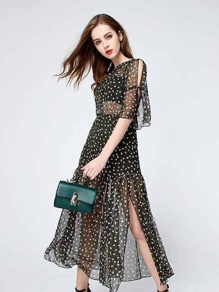 然彩女装2022春夏季黑色连衣裙