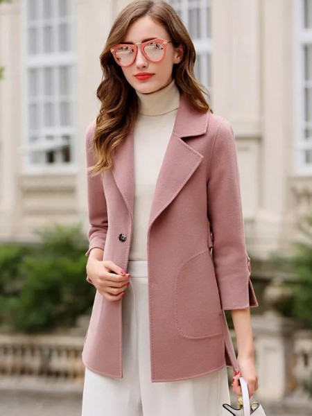 埃芙衣女装2021秋冬季粉色大衣