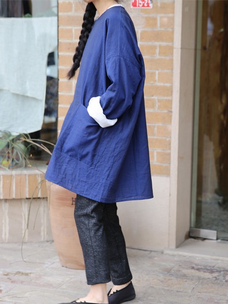 布言布语女装2022春夏季藏蓝色连衣裙