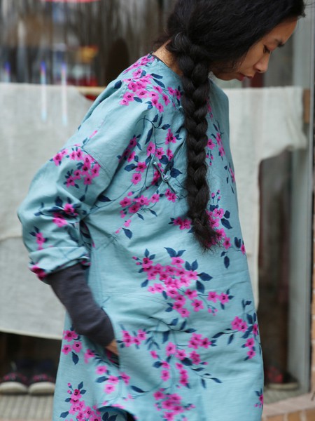 布言布语女装2022春夏季蓝色连衣裙