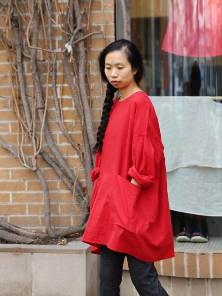 布言布语女装2022春夏季红色连衣裙