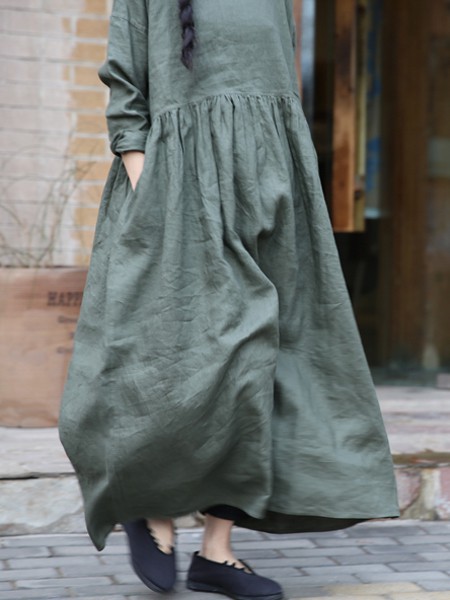 布言布语女装2022春夏季绿色连衣裙