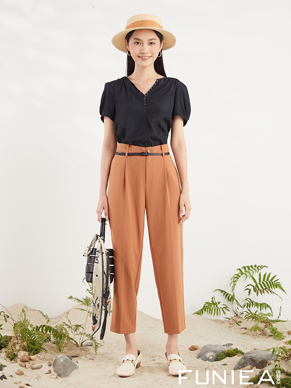 佛尼亚2022春夏季黑色雪纺衫