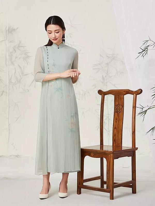 巴蒂米澜男装2022春夏季绿色旗袍