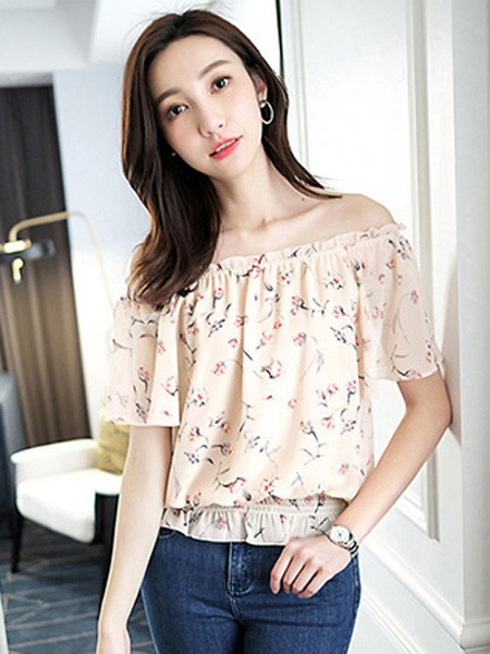 千姿慧2022春夏季米色雪纺衫