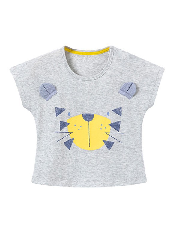 卡拉贝熊童装2022春夏季灰色T恤