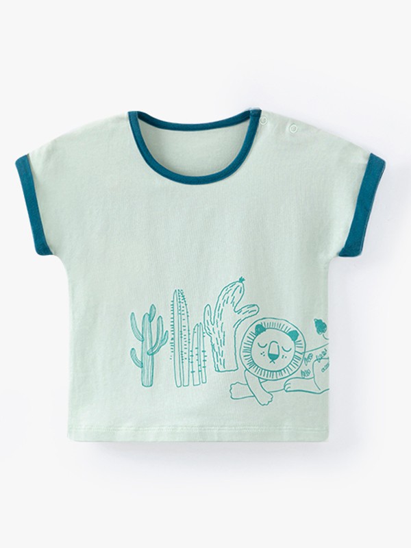 卡拉贝熊童装2022春夏季绿色T恤