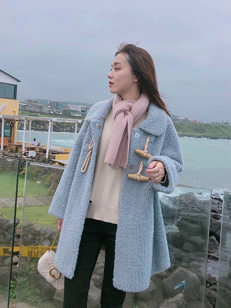 涵香女装2022秋冬季蓝色大衣