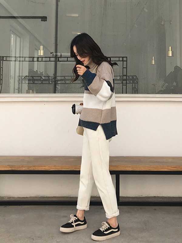 涵香女装2022秋冬季白色长裤