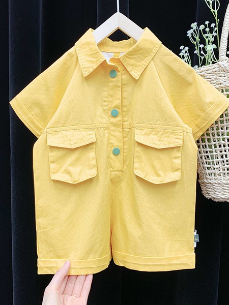 皮尔熊童装2022春夏季黄色连体衣