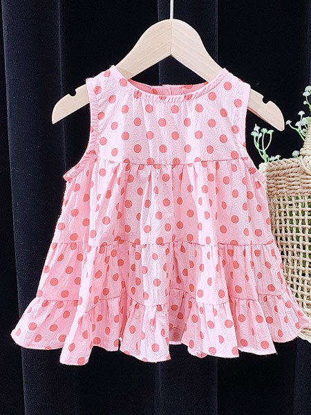 皮尔熊童装2022春夏季粉色连衣裙