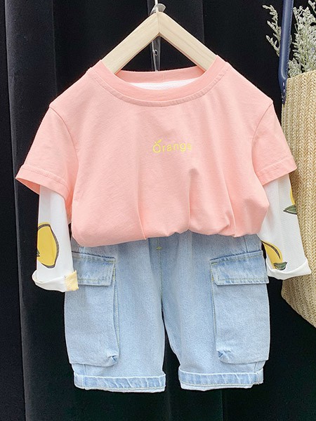 皮尔熊童装2022春夏季粉色T恤