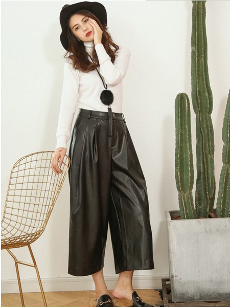 她思女装2021秋冬季黑色阔腿裤