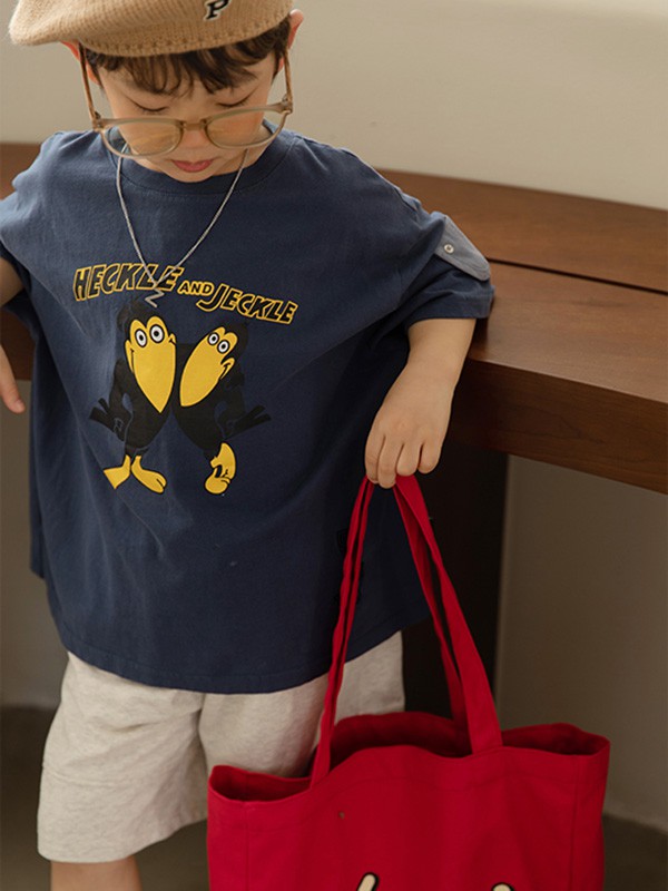 朴与素童装2022春夏季藏蓝色T恤