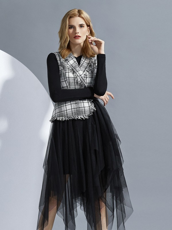 ENDEAR女装2021秋冬季黑色连衣裙