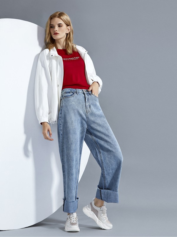 ENDEAR女装2021秋冬季蓝色长裤