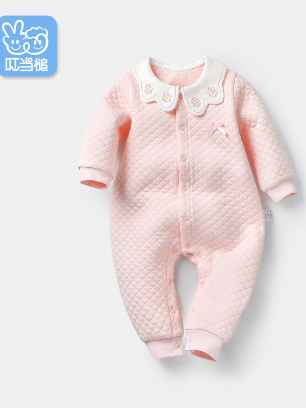 叮当槌童装2022春夏季粉色连体衣