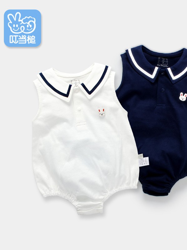 叮当槌童装2022春夏季白色连体衣