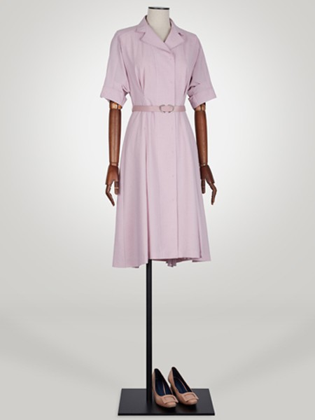 'SSOLEZIA女装2022春夏季粉色连衣裙